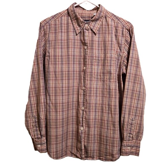 Liz Claiborne 100% Cotton Button Down  Blouse Brown/Purple Plaid Women's M - Picture 1 of 5